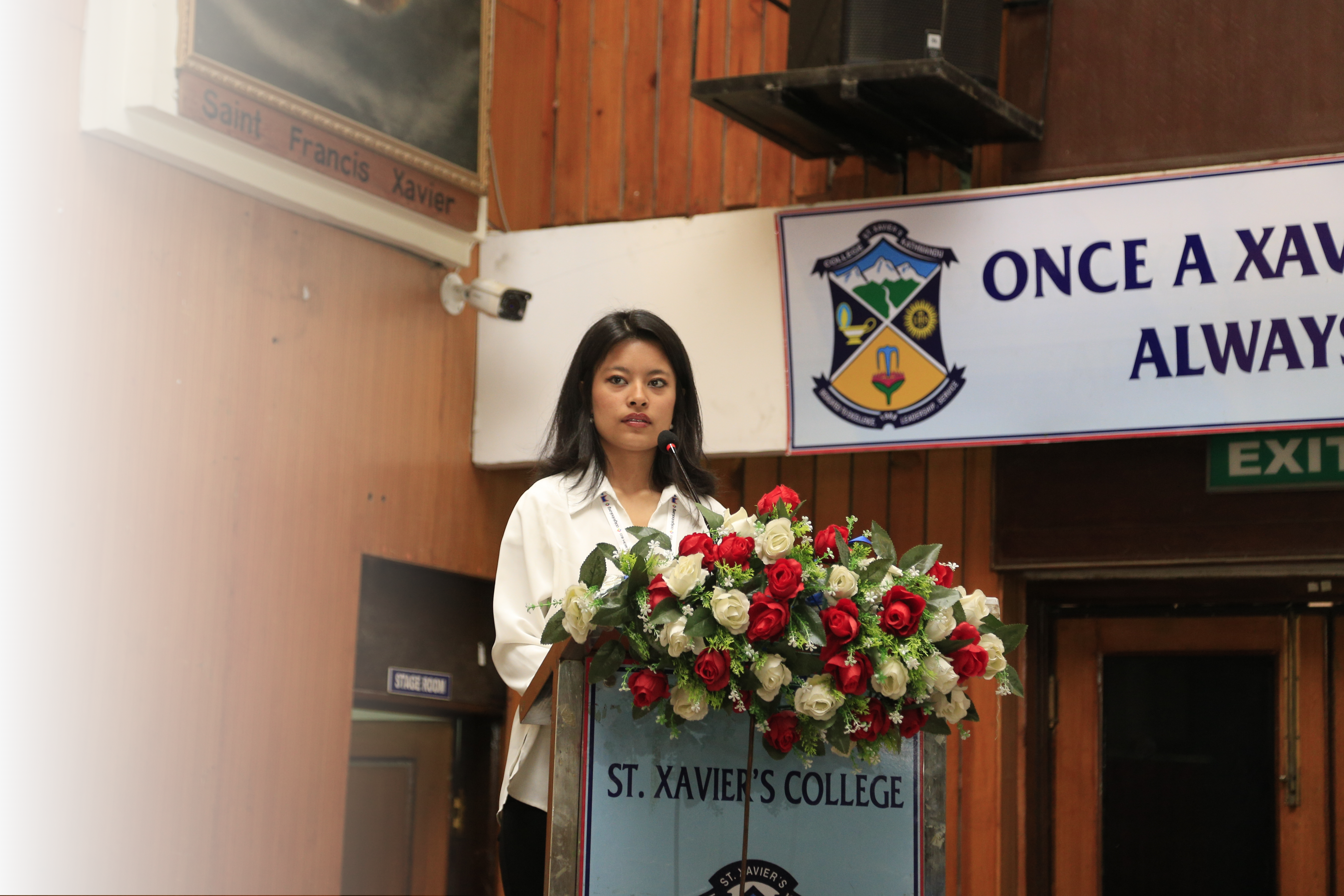 Swornima hosting an event